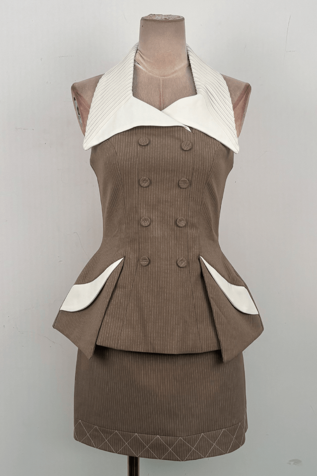 Halter Neck Contrast Collar Two Piece Set Mini Dress Avalabel