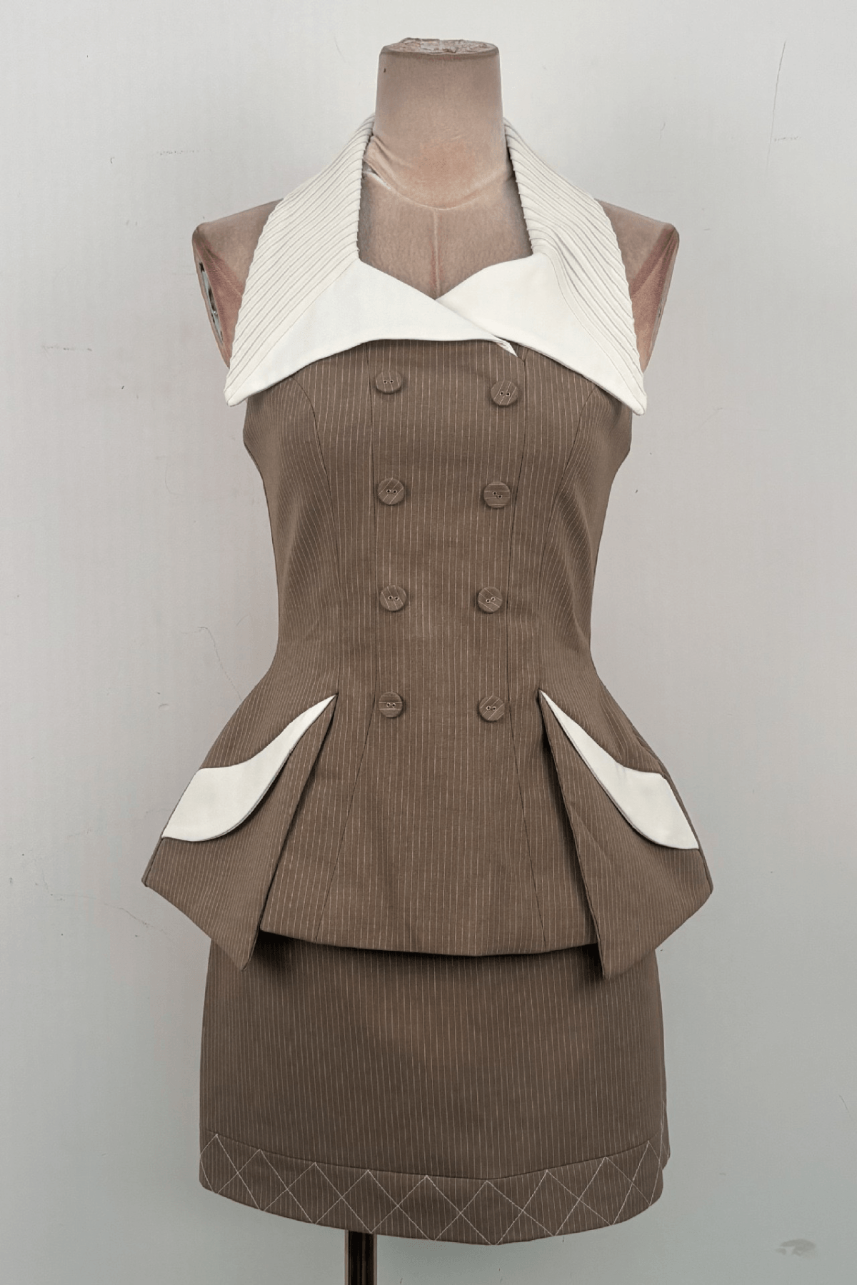 Halter Neck Contrast Collar Two Piece Set Mini Dress Avalabel