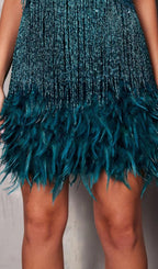 EMERALD TASSEL FEATHER MINI DRESS Avalabel