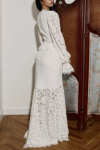 emily Lace Trimmed Puff Sleeved Top & Fishtail Skirt Set in white Avalabel