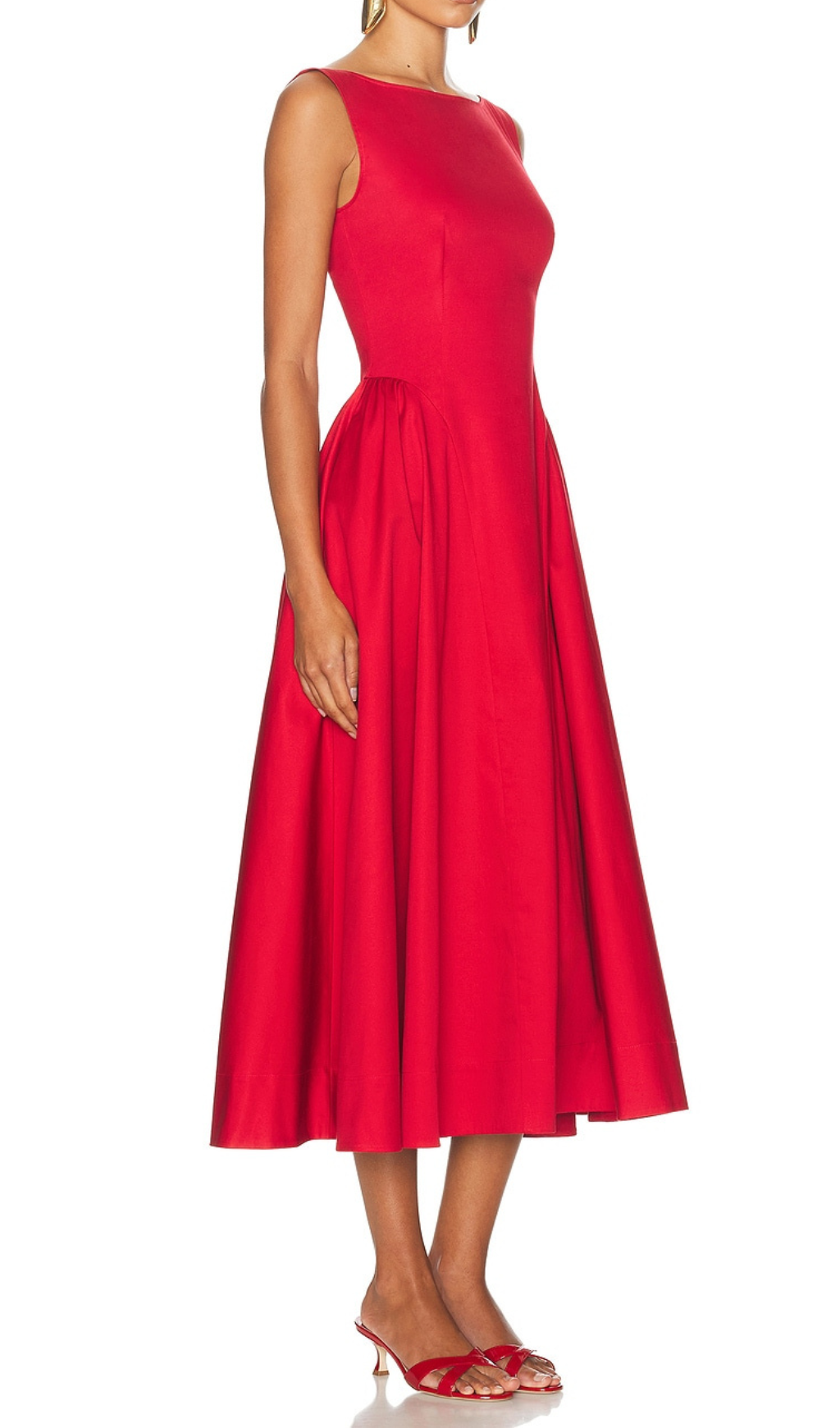 Stretch Cotton Sateen Midi Dress in red Avalabel