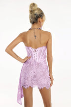 Kellie Strapless Lace Appliques Mini Dress In Light Purple Avalabel