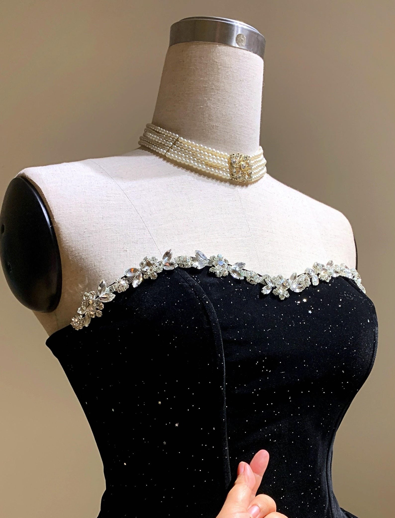 Zaahir Rhinestone Bow Sequin Strapless Mini Dress Avalabel