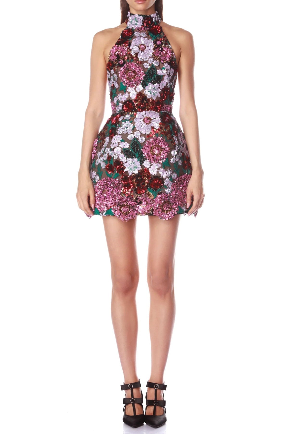 Violet Open-Back Embroidered Mini Dress Avalabel
