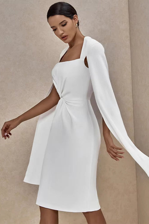 Crepe Twist Bodycon Midi Dress in White Avalabel