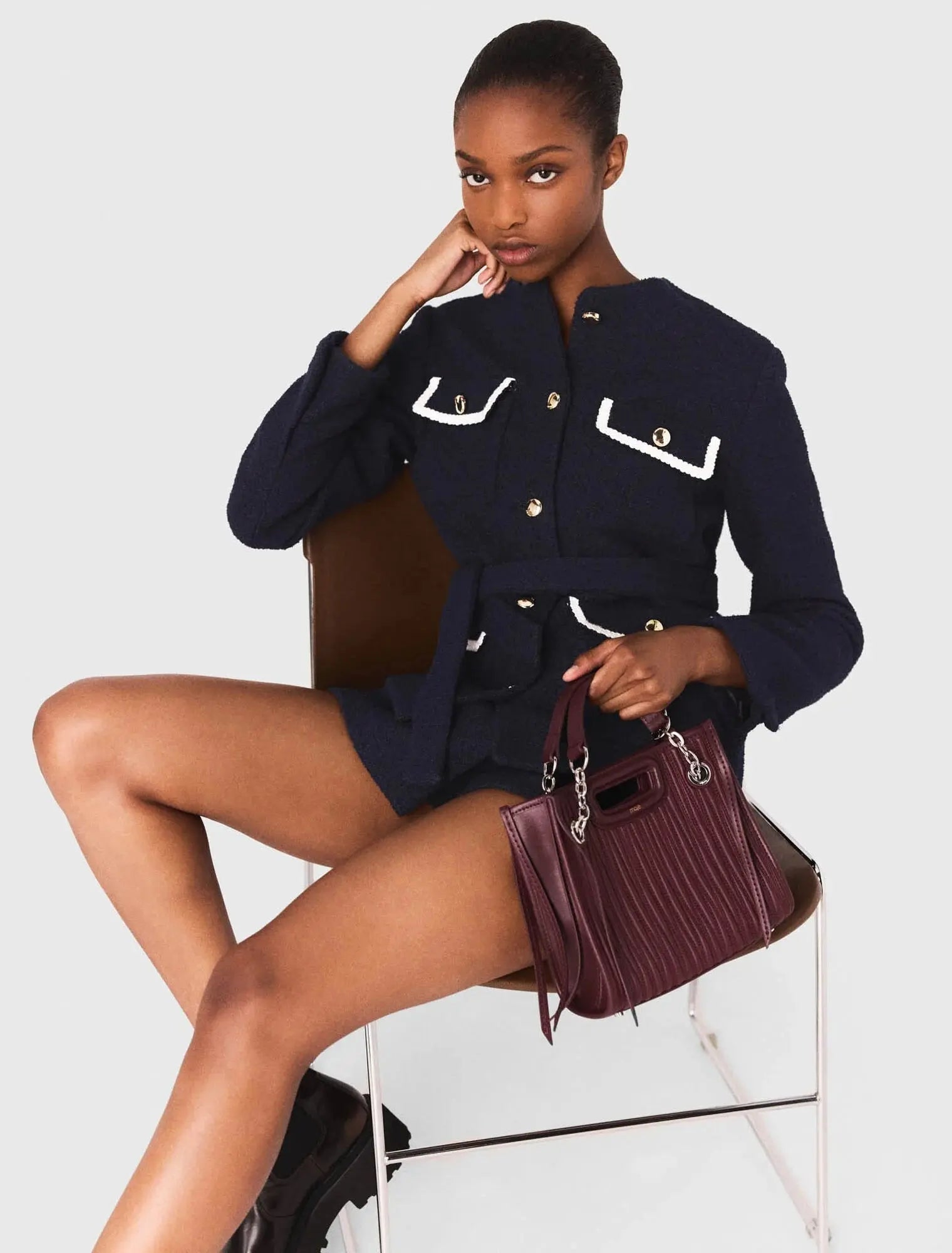 sigrid navy blue 4-pocket tweed jacket Avalabel