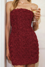 Rosette Tube Bodycon Mini Dress in Red Avalabel