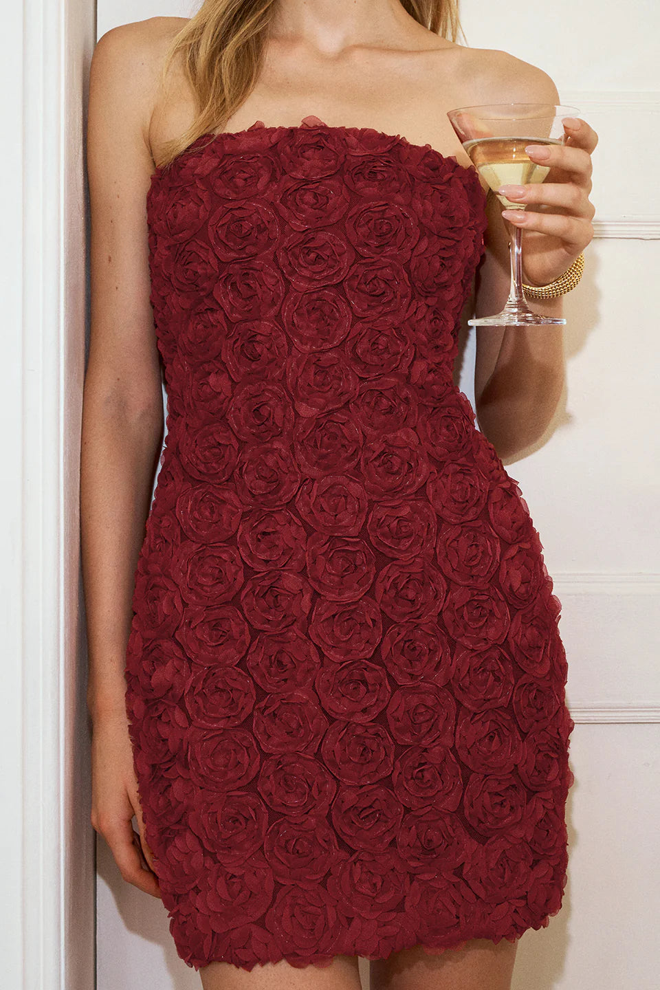Rosette Tube Bodycon Mini Dress in Red Avalabel