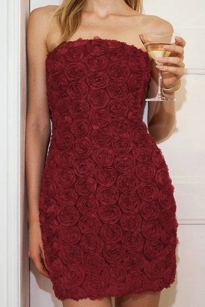 Rosette Tube Bodycon Mini Dress in Red