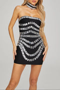 zenobia Crystal embellished strapless Mini Dress in black Avalabel