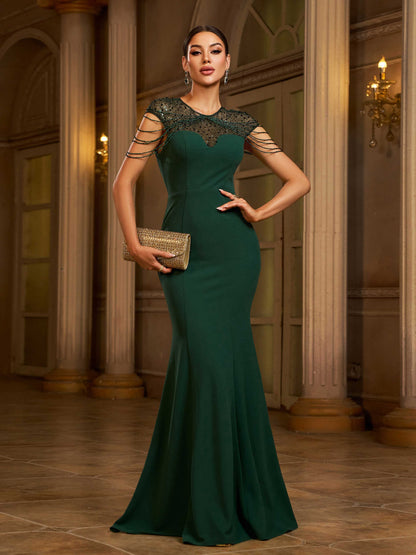 Green Chain See-through Elegant Wedding Guest Dress Avalabel