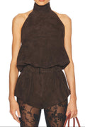 Suede Halter Top in Brown Soraya