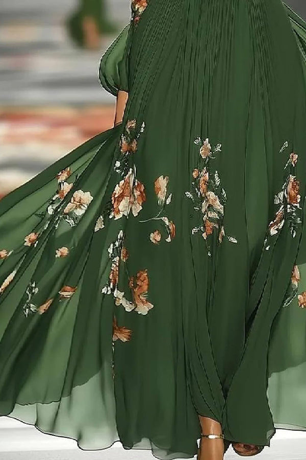 Floral Print Elegant Off-shoulder Fitted Waist Maxi Dress Avalabel