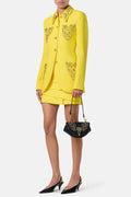 anila Studded Wool Fitted Single-Breasted Blazer in yellow Avalabel