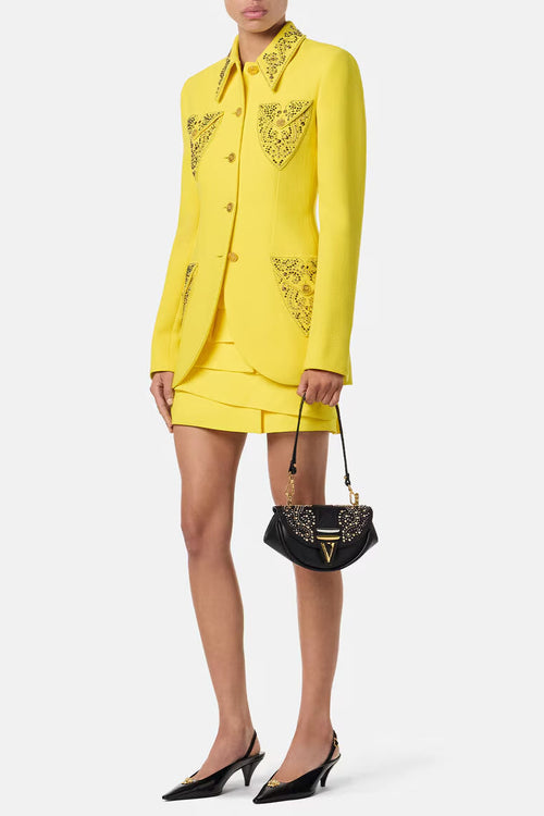 anila Studded Wool Fitted Single-Breasted Blazer in yellow Avalabel