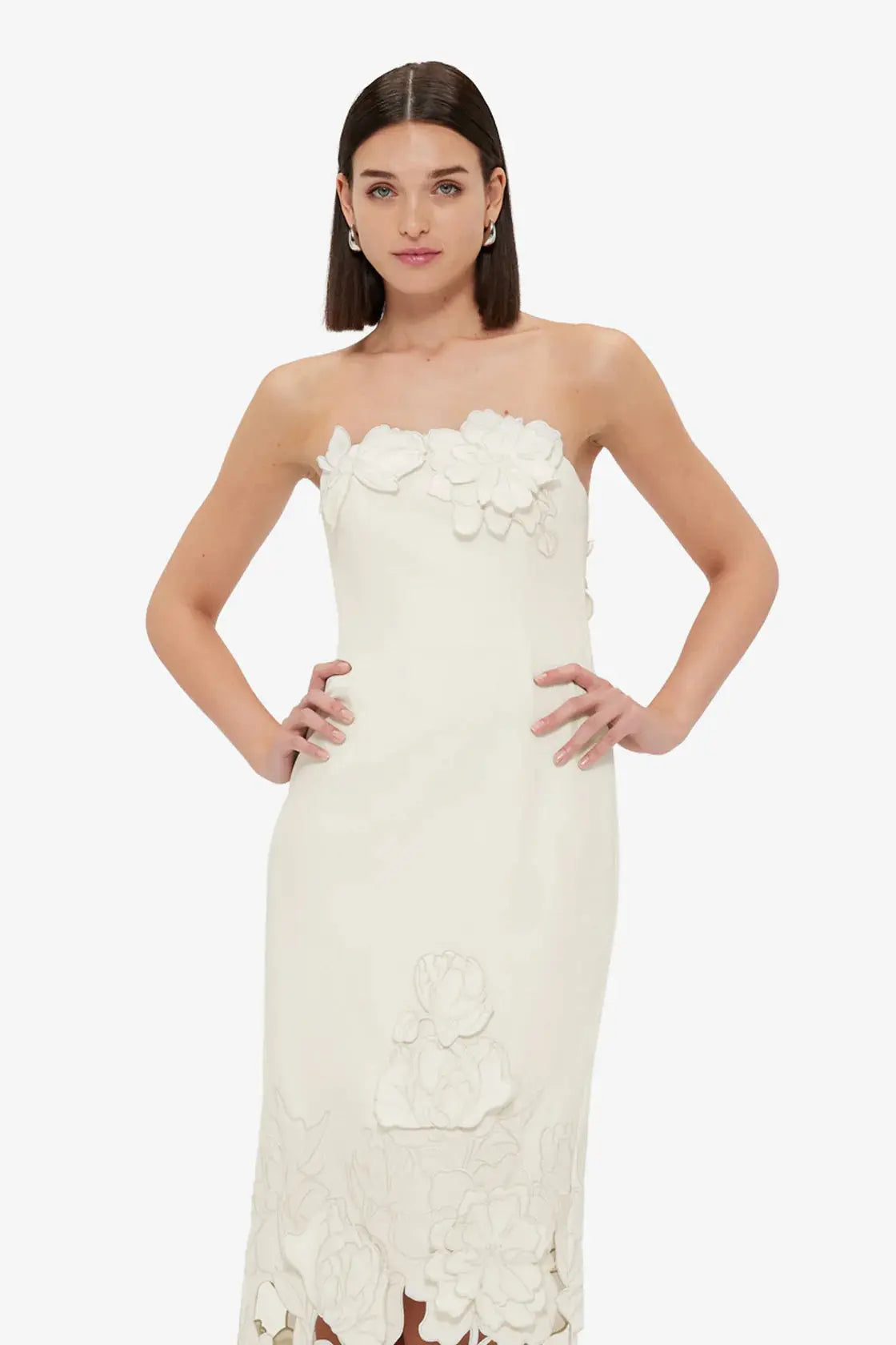 louise Appliqué Bustier Maxi Dress in white Avalabel