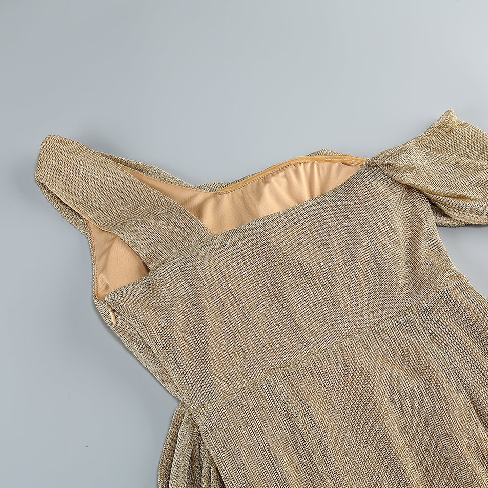 One-Shoulder Draped Bodycon Maxi Dress in Khaki Avalabel
