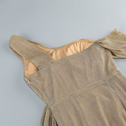 One-Shoulder Draped Bodycon Maxi Dress in Khaki