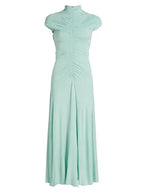 Lillian Gathered High-Neck Maxi Dress in Green Avalabel