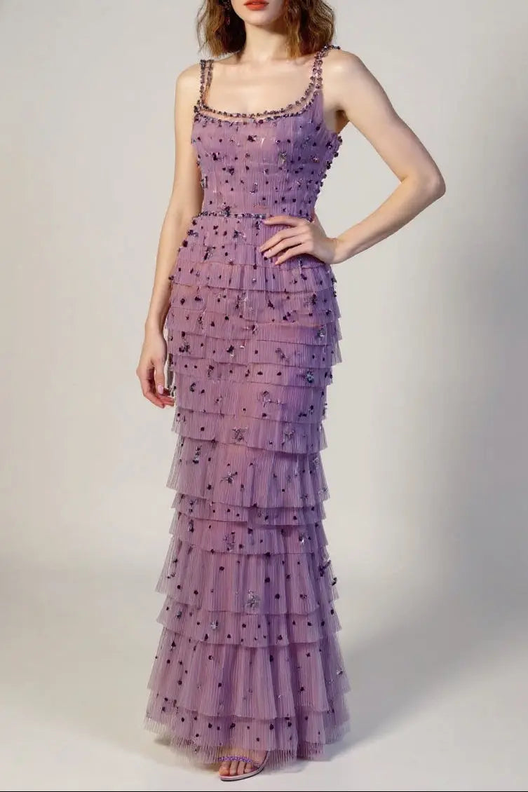 EMBELLISHED MAXI DRESS IN PURPLE Avalabel