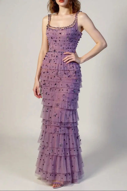EMBELLISHED MAXI DRESS IN PURPLE Avalabel