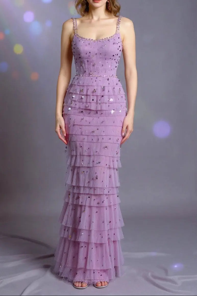 EMBELLISHED MAXI DRESS IN PURPLE Avalabel