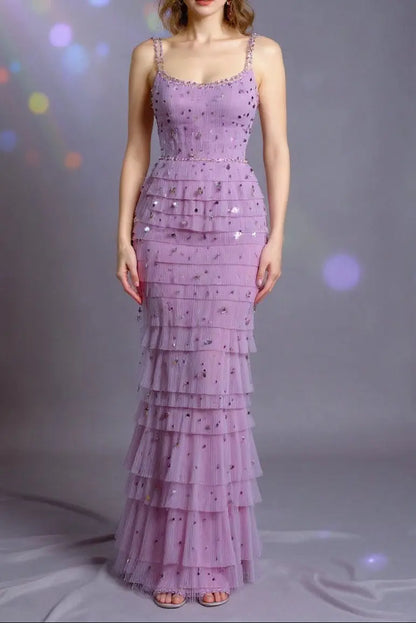 EMBELLISHED MAXI DRESS IN PURPLE Avalabel