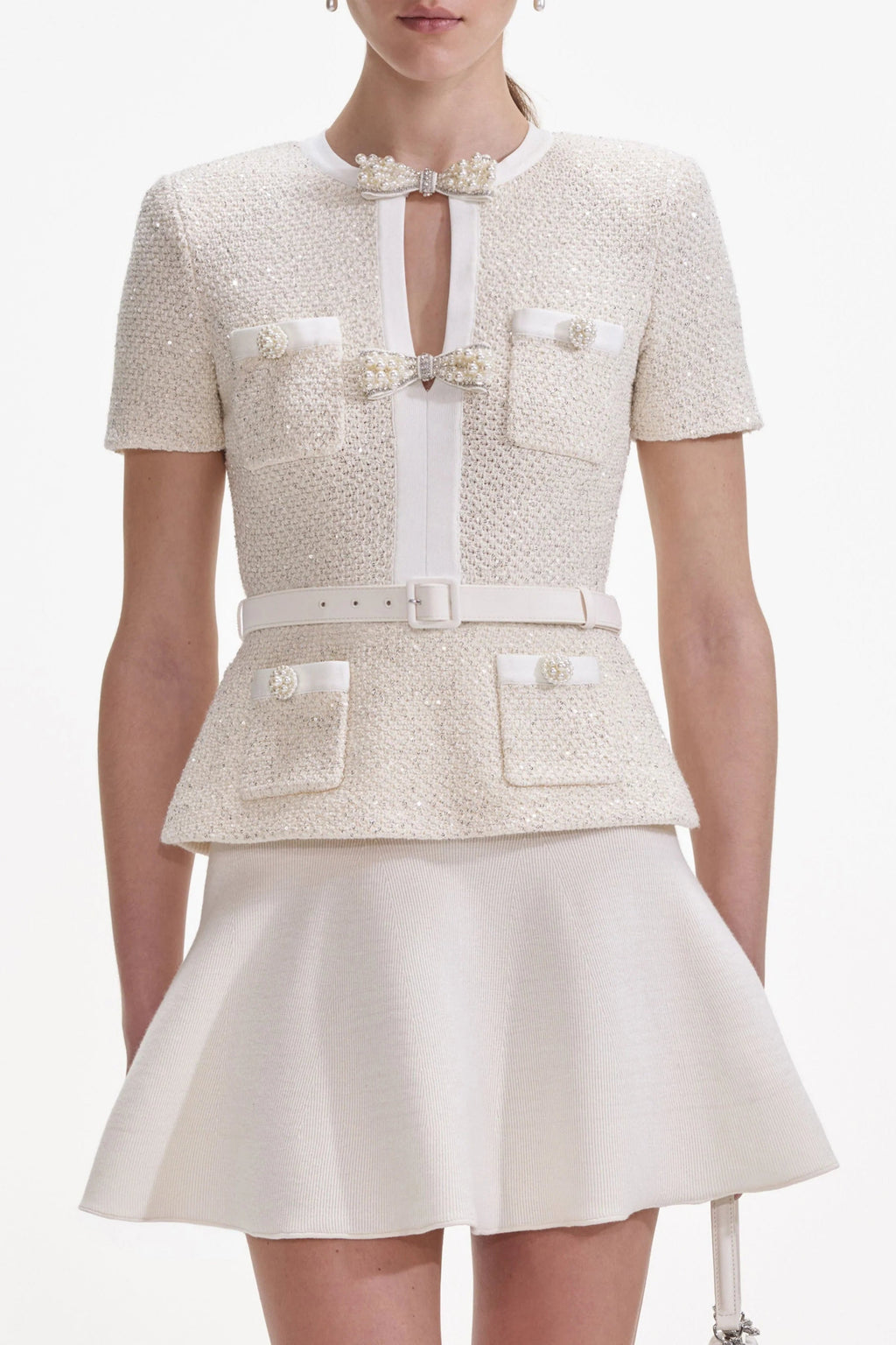 vicky Cream Sequin Knit top skirt set Avalabel