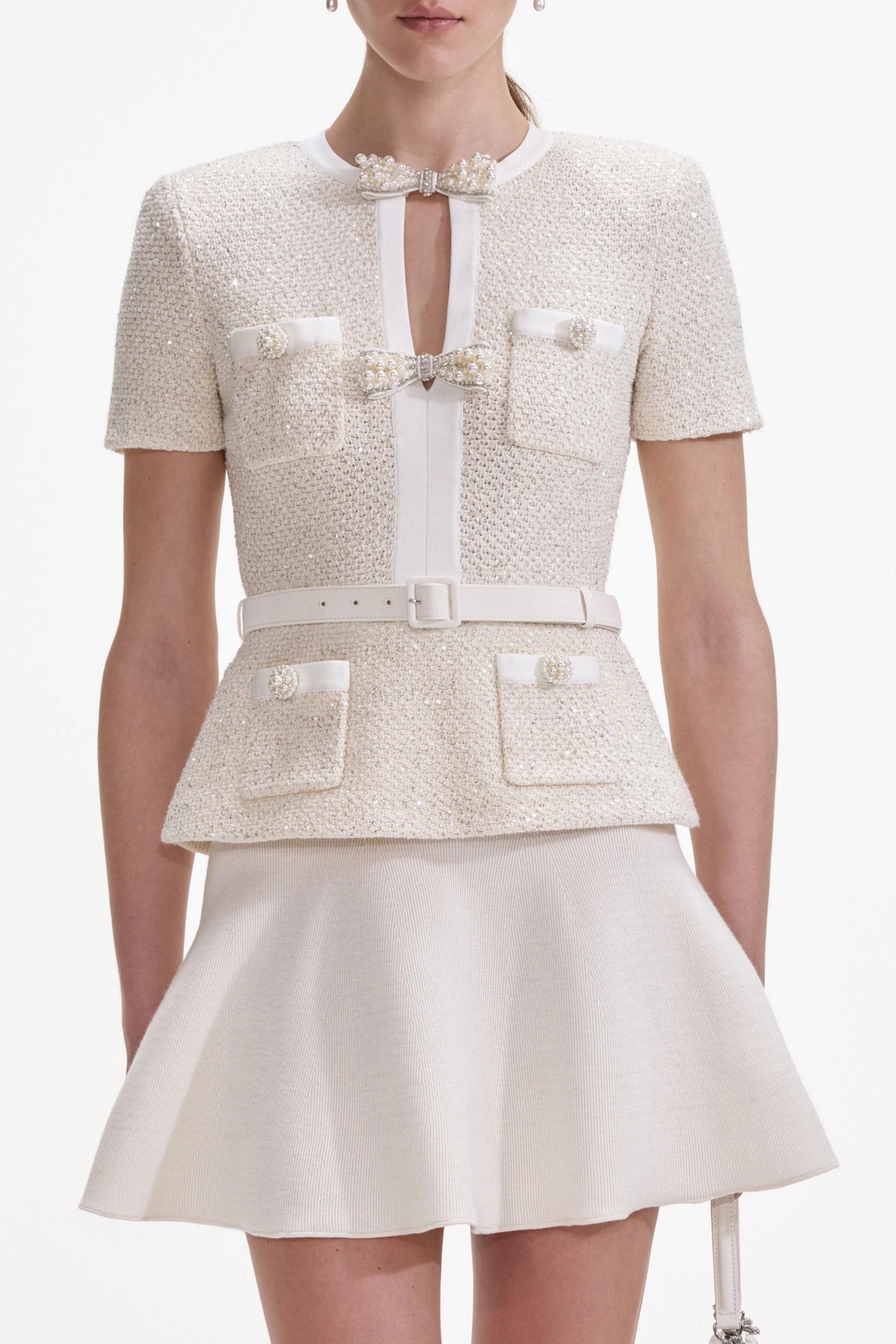vicky Cream Sequin Knit top skirt set Avalabel