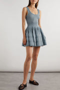 Ribbed Pointelle Knit Mini Dress in Blue Avalabel