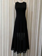 Sleeveless Lace Crochet Maxi Dress in Black Avalabel