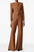 miranda pale brown button-decorated short jacket two-piece set Avalabel