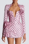 Kristin Pink Polka Dot Satin Mini Dress Avalabel