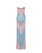 Simona Fully Rhinestoned Bodycon Maxi Dress - Blue & Pink Avalabel