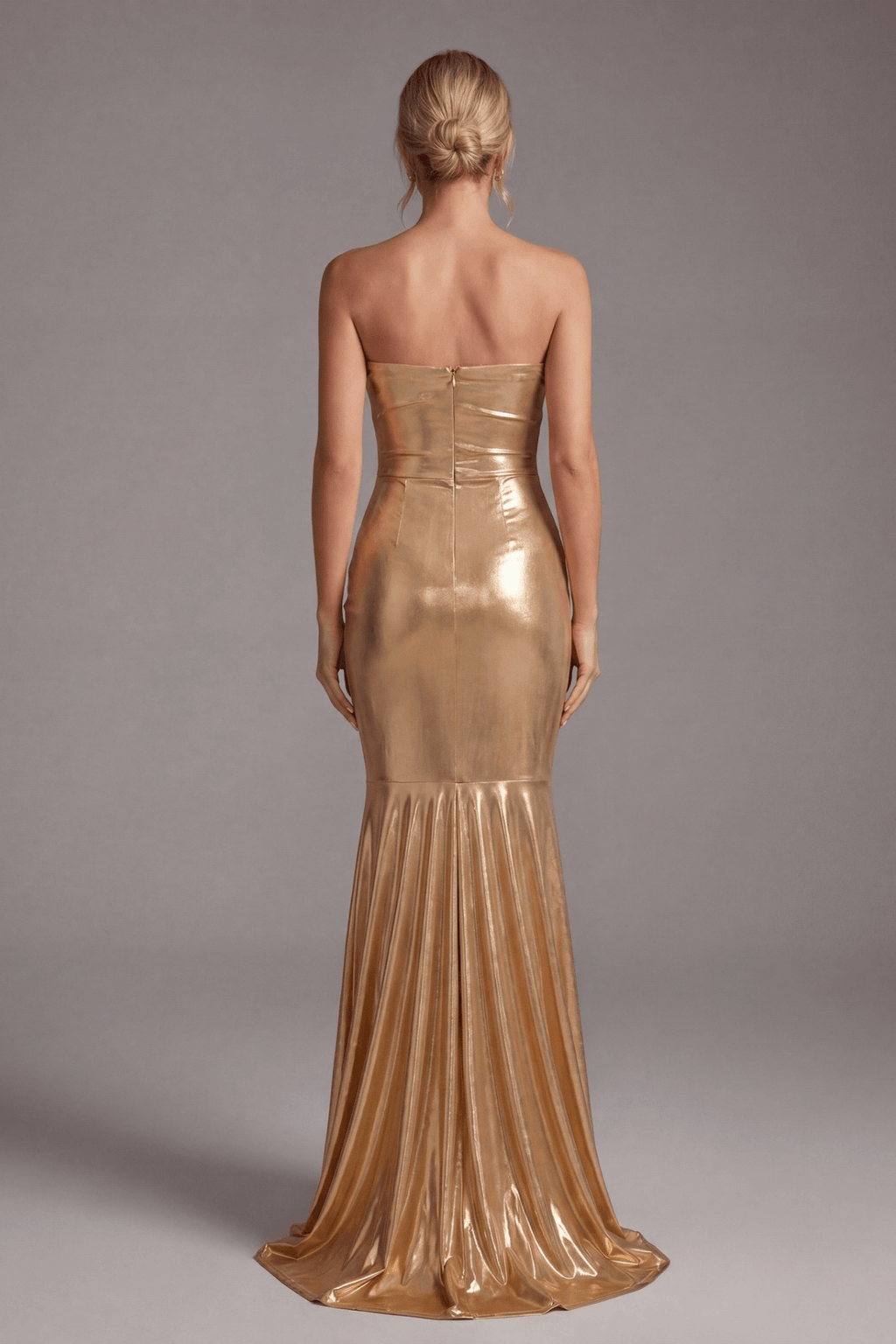 Ashlie Gold Strapless Metallic Mermaid Dress Avalabel