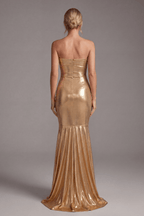 Ashlie Gold Strapless Metallic Mermaid Dress Avalabel