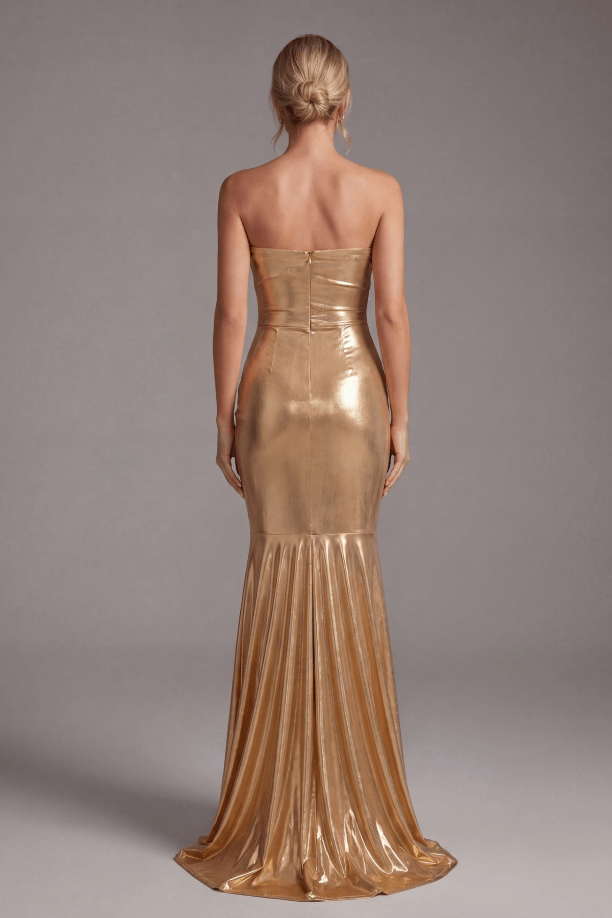 Ashlie Gold Strapless Metallic Mermaid Dress Avalabel