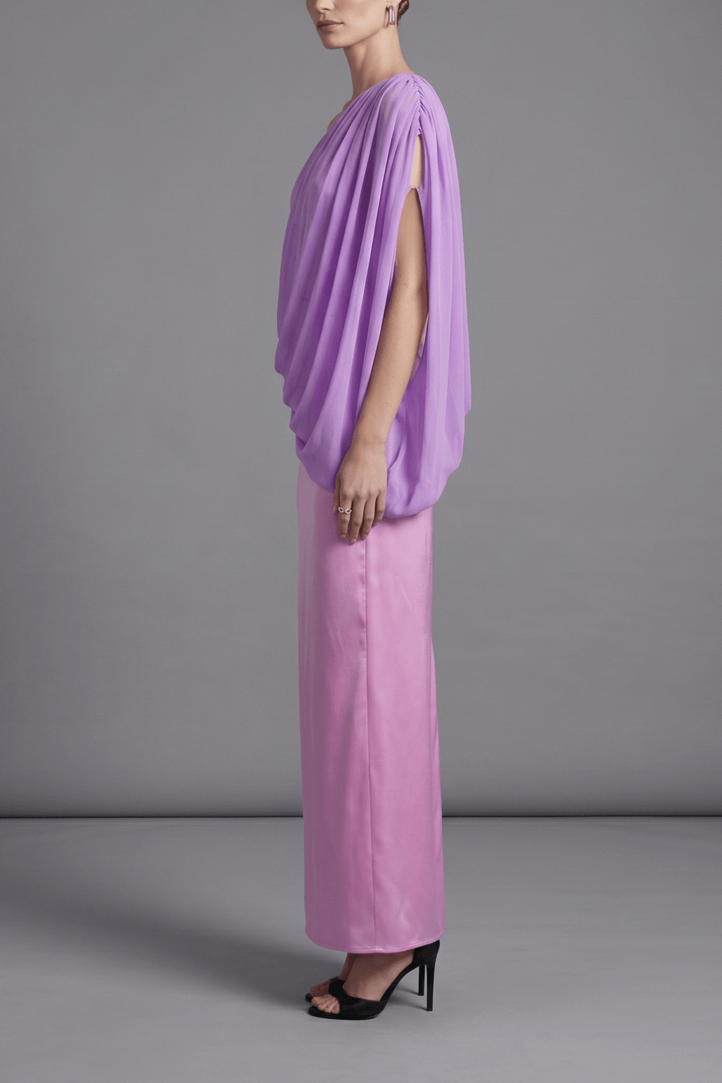 Audrey Lavender One Shoulder Draped Ruched Dress Avalabel
