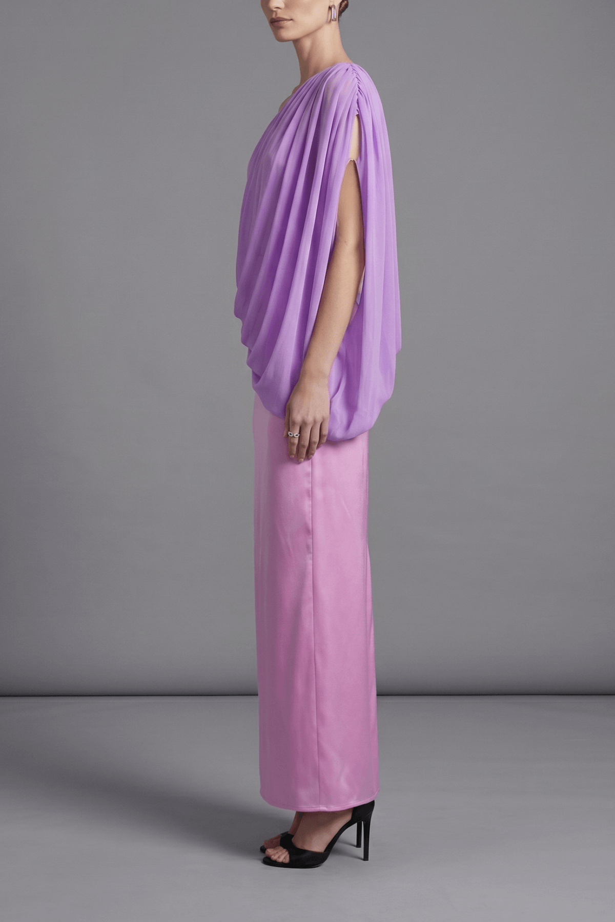 Audrey Lavender One Shoulder Draped Ruched Dress Avalabel