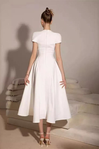 MYRNA SQUARE NECKLINE A-LINE MIDI DRESS