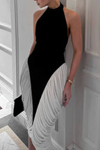 Colorblock Patchwork Sleeveless Pleated Midi Dress Avalabel