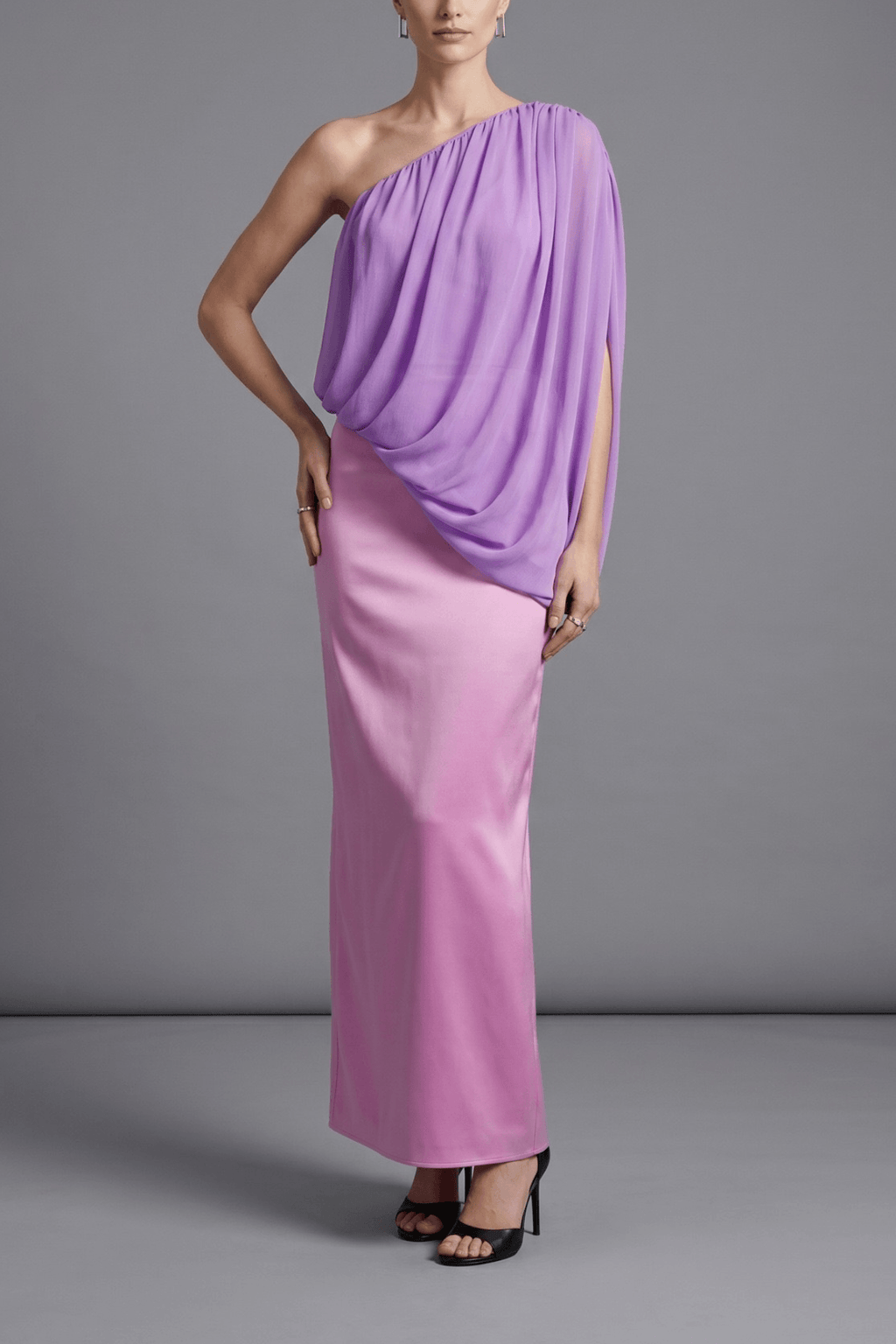 Audrey Lavender One Shoulder Draped Ruched Dress Avalabel