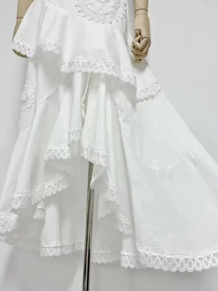 Nina Ruffled Strapless Top Floral Embroidered Mermaid Skirt Set - White Avalabel