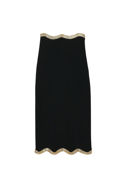 Black Long Knitted Skirt with Chain Detail