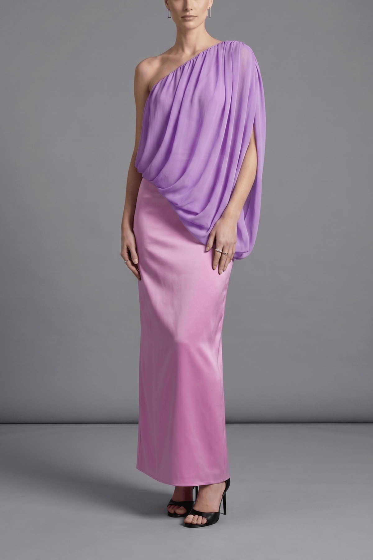 Audrey Lavender One Shoulder Draped Ruched Dress Avalabel
