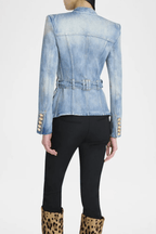 Cheri Washed Denim Deep V Belted Jacket Avalabel