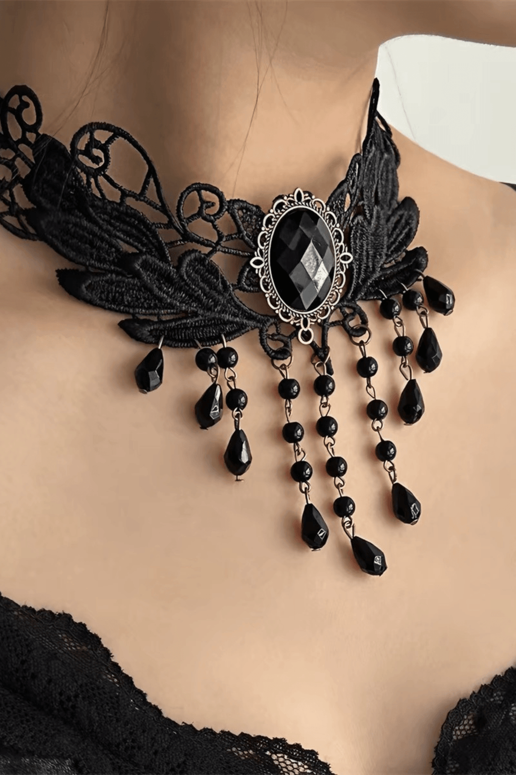 Gothic Black Lace Wing Choker Avalabel