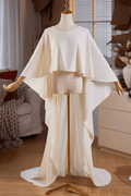 Cream Chiffon Flowy Cape Long Train Shawl Avalabel