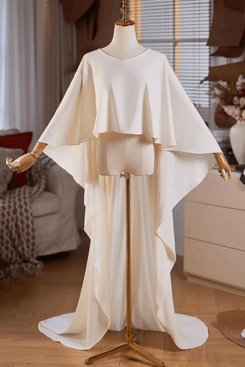 Cream Chiffon Flowy Cape Long Train Shawl Avalabel