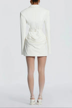amelia v-neck ruched Blazer Mini Dress in white Avalabel